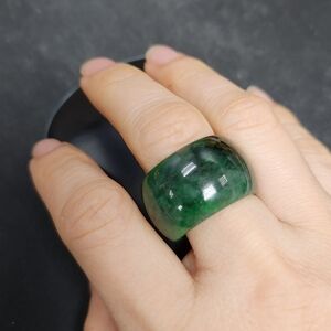 Rare Natural Green Jade Jadeite Wide Band Ring